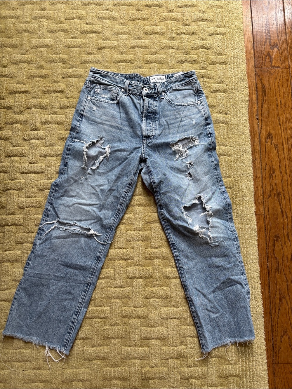 Ag Adriano Goldschmied Distressed Light Blue Jeans